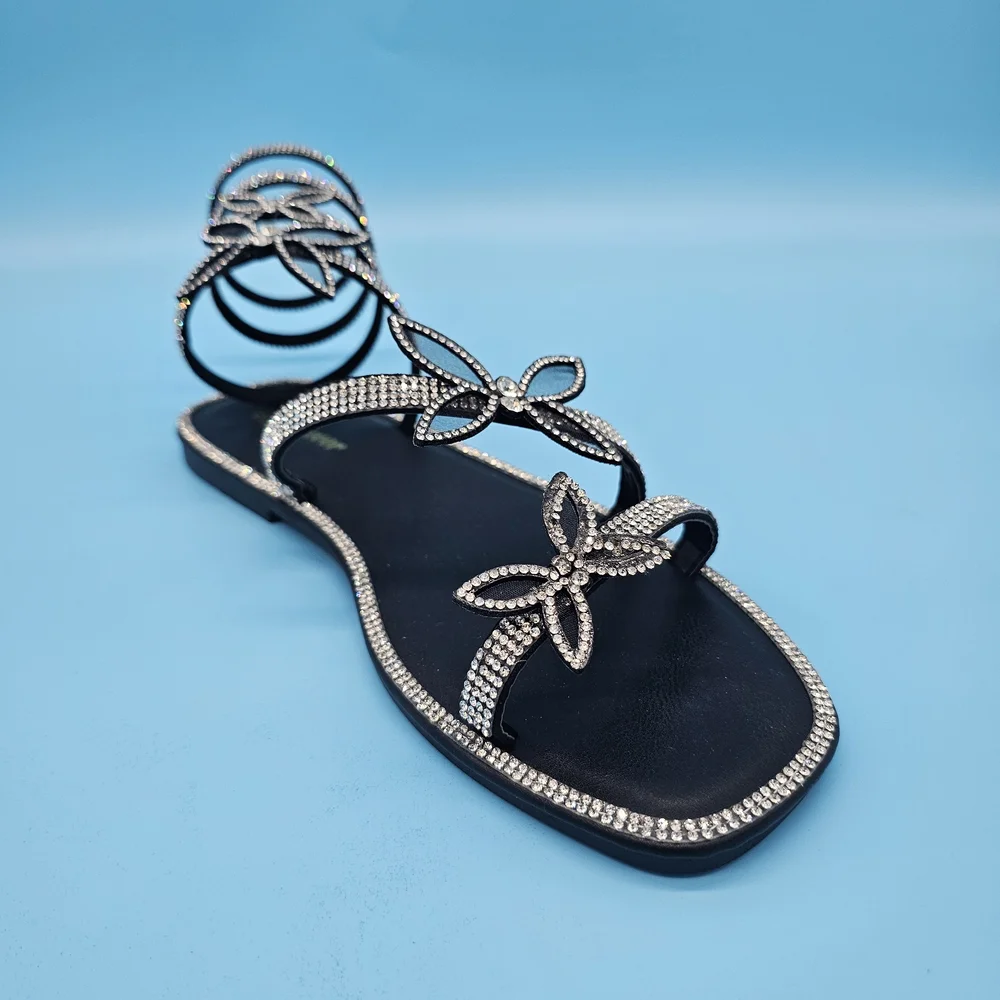 Elegant Black Rhinestone Sandals - Picture 7 of 7